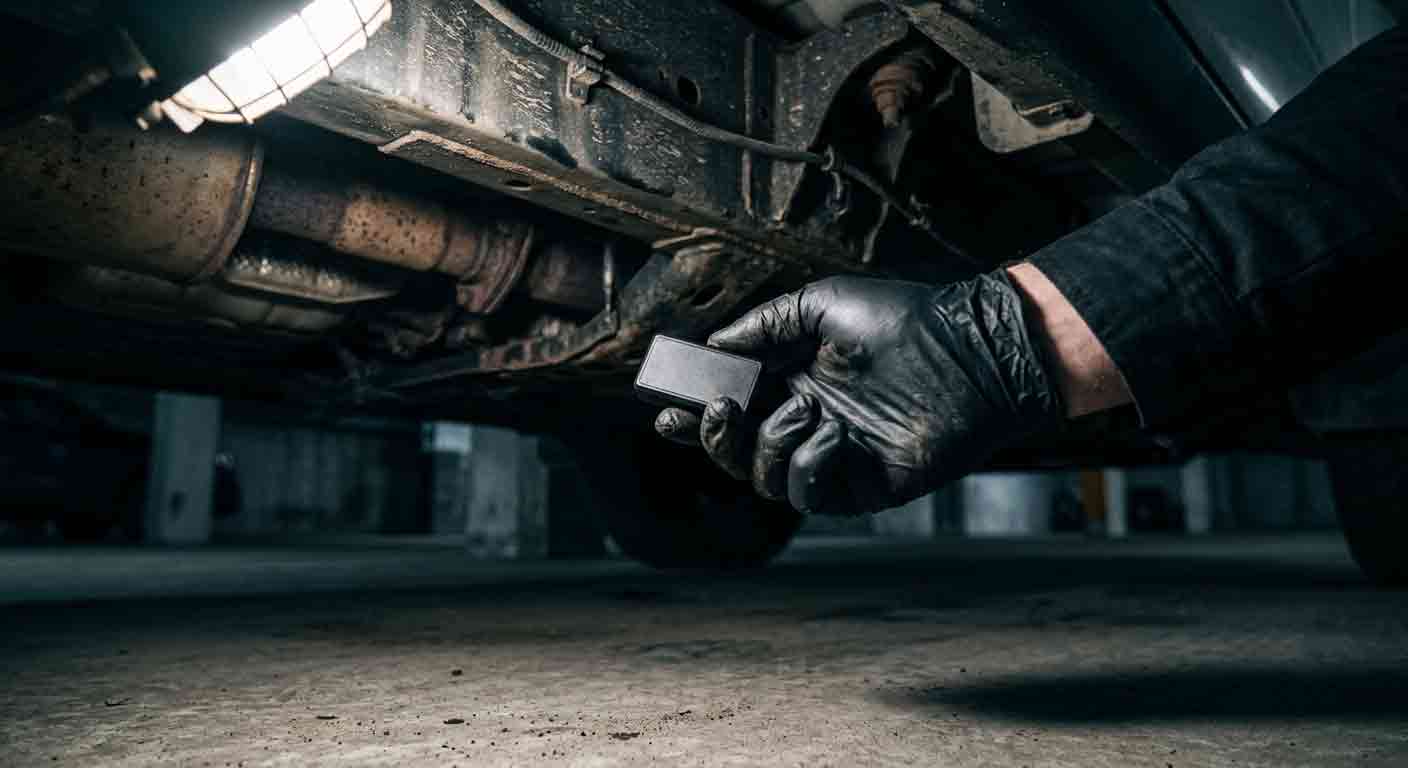 GPS tracker discovered under vehicle during professional TSCM sweep Colorado